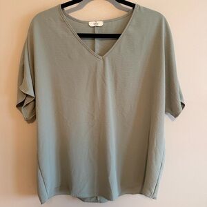 Entro V-Neck Short Sleeve Top in Soft Green